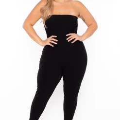 Curvy Sense Plus Size Mauri Strapless Catsuit - Black
