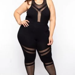 Curvy Sense Plus Size Mina Mesh Jumpsuit - Black