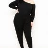 Curvy Sense Plus Size Off The Shoulder Jumpsuit - Black Party Jumpsuilts
