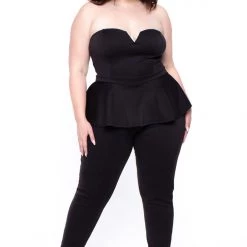 Curvy Sense Party Shop Plus Size Peplum Waist Jumpsuit - Black