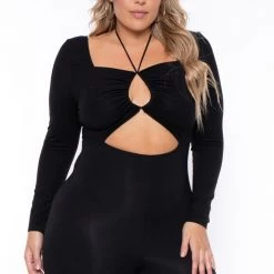 Curvy Sense Plus Size Selene Cutout Jumpsuit - Black New Arrivals