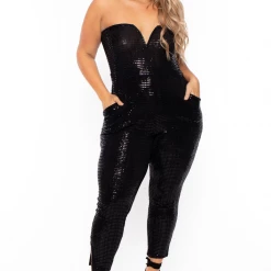 Curvy Sense Plus Size Shantel Sequin Jumpsuit - Black Party Shop
