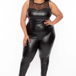 Curvy Sense Plus Size Taneesha Mesh Jumpsuit - Black