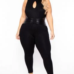 Curvy Sense Party Jumpsuilts Plus Size Waist Snatcher Jumpsuit - Black