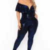 Curvy Sense Plus Size Serenity Sequin Frill Jumpsuit- Blue Party Shop