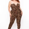 Curvy Sense Back In Stock Plus Size Leopard Print Mika Jumpsuit - Brown
