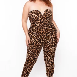 Curvy Sense Back In Stock Plus Size Leopard Print Mika Jumpsuit - Brown