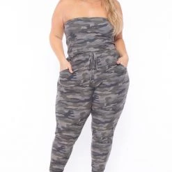 Curvy Sense Plus Size Viviana Strapless Jumpsuit - Camo