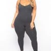 Curvy Sense Back In Stock Plus Size Essential Catsuit - Charcoal
