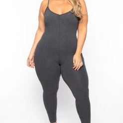 Curvy Sense Back In Stock Plus Size Essential Catsuit - Charcoal