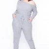 Curvy Sense Party Jumpsuilts Plus Size Zadie Ribbed Jumpsuit - Heather Grey 1 Curvy Sense Party Jumpsuilts Plus Size Zadie Ribbed Jumpsuit - Heather Grey