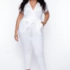 Curvy Sense Plus Size Alondra Cross Front Jumpsuit - Ivory