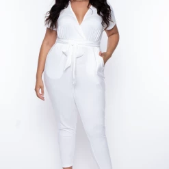 Curvy Sense Plus Size Alondra Cross Front Jumpsuit - Ivory