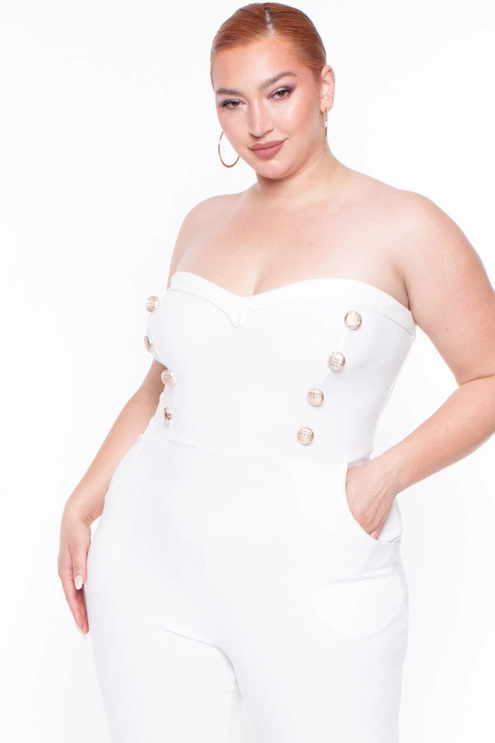 Curvy Sense Party Jumpsuilts Plus Size Button Front Jumpsuit - Ivory 4 Curvy Sense Party Jumpsuilts Plus Size Button Front Jumpsuit - Ivory