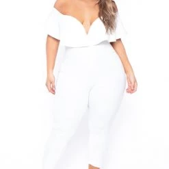 Curvy Sense Plus Size Frill Jumpsuit - Ivory