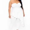 Curvy Sense Plus Size Kelsey Cascading Ruffle Jumpsuit - Ivory