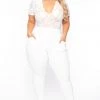 Curvy Sense Plus Size Lace Top Jumpsuit - Ivory Back In Stock
