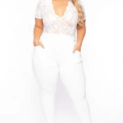 Curvy Sense Plus Size Lace Top Jumpsuit - Ivory Back In Stock