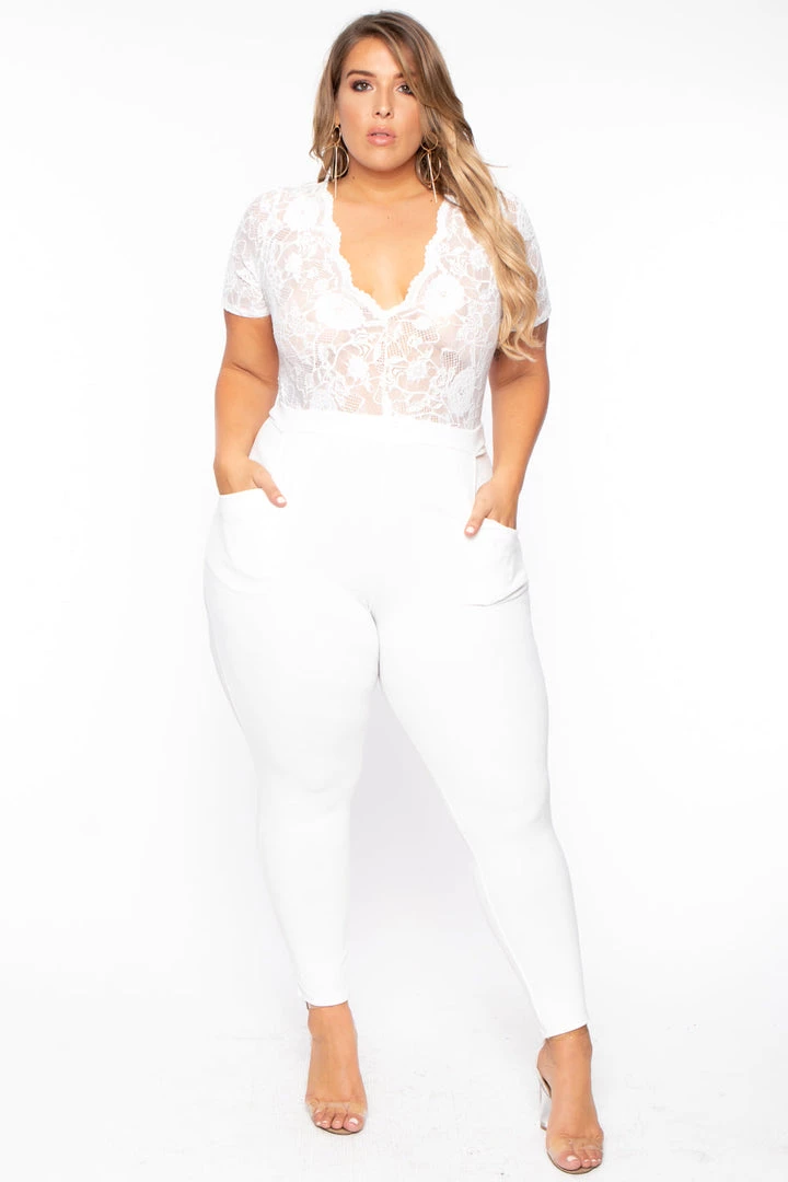 Curvy Sense Plus Size Lace Top Jumpsuit - Ivory Back In Stock 3 Curvy Sense Plus Size Lace Top Jumpsuit - Ivory Back In Stock