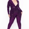 Curvy Sense Party Jumpsuilts Plus Size Jae Sequin Jumpsuit- Purple