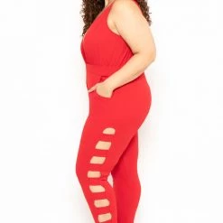 Curvy Sense Plus Size Electra Caged Jumpsuit - Red Party Jumpsuilts
