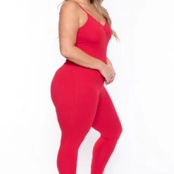 Curvy Sense Plus Size Essential Catsuit - Red Party Jumpsuilts