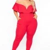 Curvy Sense Most Loved Plus Size Frill Jumpsuit - Red