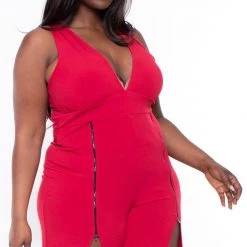 Curvy Sense Plus Size Giada M-Slit Jumpsuit- Red Party Jumpsuilts 10 Curvy Sense Plus Size Giada M-Slit Jumpsuit- Red Party Jumpsuilts