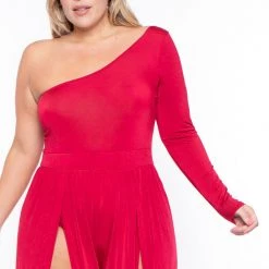 Curvy Sense Plus Size Gianna M-Slit Jumpsuit- Red