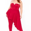 Curvy Sense Plus Size Kelsey Cascading Ruffle Jumpsuit - Red