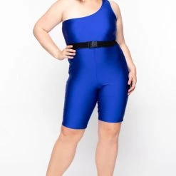 Curvy Sense Plus Size Totally Rad Bodycon Romper - Royal Blue