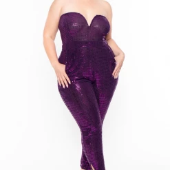 Curvy Sense Plus Size Shantel Sequin Jumpsuit - Violet Party Shop