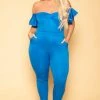 Curvy Sense Plus Size Alice Off The Shoulder Jumpsuit - Blue