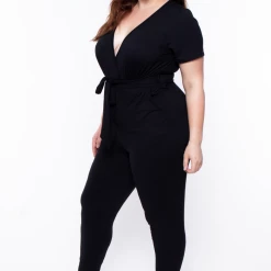 Curvy Sense Plus Size Alondra Cross Front Jumpsuit - Black Party Jumpsuilts