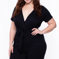 Curvy Sense Plus Size Alondra Cross Front Jumpsuit - Black Party Jumpsuilts