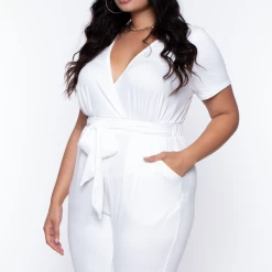 Curvy Sense Plus Size Alondra Cross Front Jumpsuit - Ivory