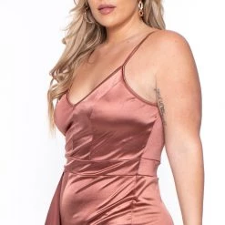 Curvy Sense Plus Size Amarilla Ruffle Jumpsuit - Copper Party Jumpsuilts