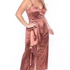 Curvy Sense Plus Size Amarilla Ruffle Jumpsuit - Copper Party Jumpsuilts