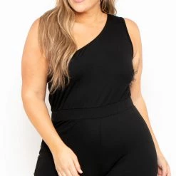 Curvy Sense Party Jumpsuilts Plus Size Amberlyn Grommet Jumpsuit - Black