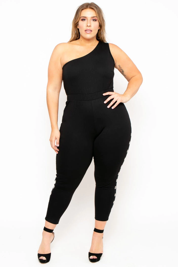 Curvy Sense Party Jumpsuilts Plus Size Amberlyn Grommet Jumpsuit - Black 7 Curvy Sense Party Jumpsuilts Plus Size Amberlyn Grommet Jumpsuit - Black
