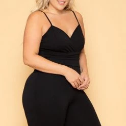 Curvy Sense New Arrivals Plus Size Aubree Chiffon Sash Jumpsuit - Black