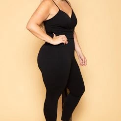 Curvy Sense New Arrivals Plus Size Aubree Chiffon Sash Jumpsuit - Black