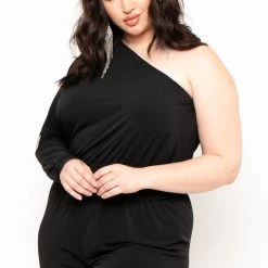 Curvy Sense Plus Size Belladonna Belted Jumpsuit - Black Back In Stock