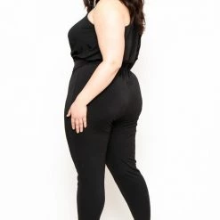 Curvy Sense Plus Size Belladonna Belted Jumpsuit - Black Back In Stock
