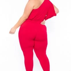 Curvy Sense Back In Stock Plus Size Belladonna Belted Jumpsuit - Red