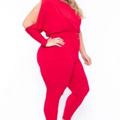 Curvy Sense Back In Stock Plus Size Belladonna Belted Jumpsuit - Red