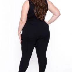 Curvy Sense Plus Size Bond Girl Jumpsuit- Black Back In Stock