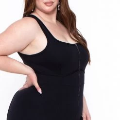 Curvy Sense Plus Size Bond Girl Jumpsuit- Black Back In Stock