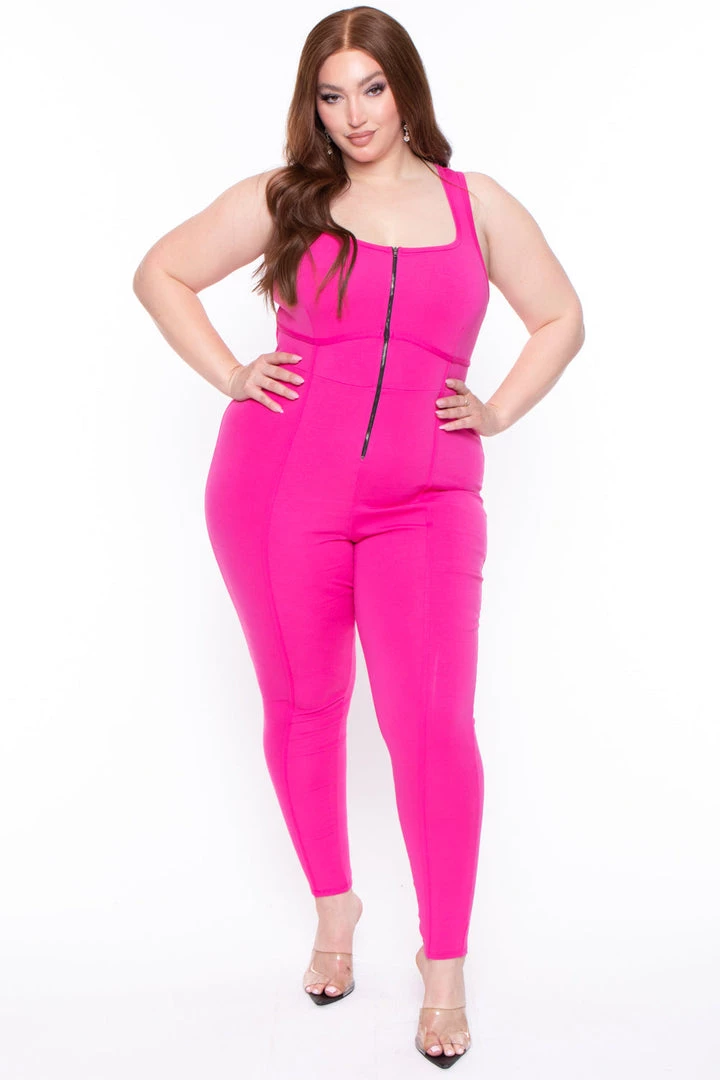 Curvy Sense Plus Size Bond Girl Jumpsuit- Fuchsia Party Jumpsuilts 3 Curvy Sense Plus Size Bond Girl Jumpsuit- Fuchsia Party Jumpsuilts