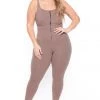 Curvy Sense Plus Size Bond Girl Jumpsuit- Mocha Back In Stock